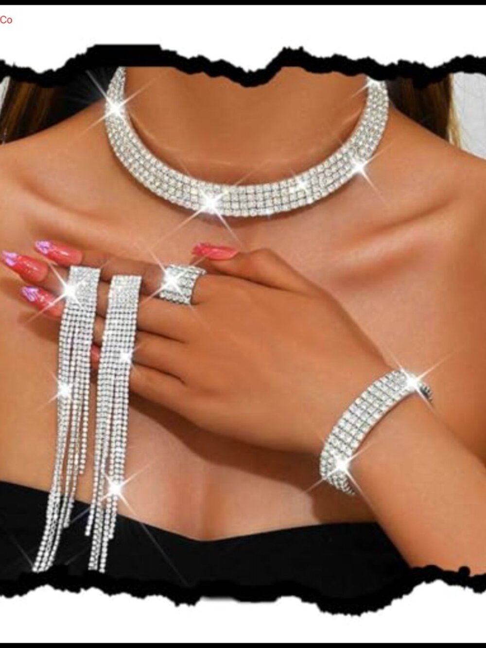 Rhinestone Crystal Bridal Jewelry Set Choker Necklace Earrings Bracelet Ring